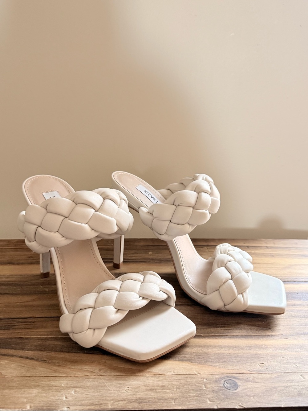 Steve Madden Kenley-Ivory Braided Double-Strap Heeled Sandals